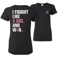 thumbnail image 1 of Wild Bobby I Fought Like A Girl and Won Breast Cancer Awareness Front and Back Womens Graphic T-Shirt, Black, Small, 1 of 5