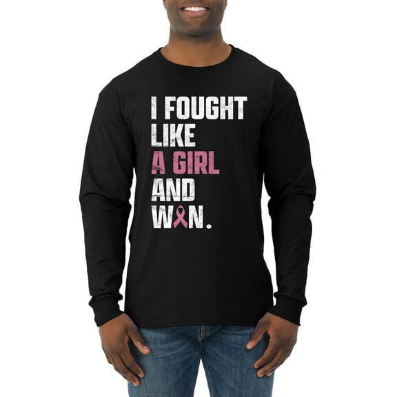 Wild Bobby I Fought Like A Girl and Won Breast Cancer Awareness Men Long Sleeve Shirt, Black, Small