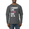 thumbnail image 1 of Wild Bobby I Fought Like A Girl and Won Breast Cancer Awareness Men Long Sleeve Shirt, Charcoal, Large, 1 of 6
