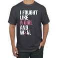 thumbnail image 1 of Wild Bobby I Fought Like A Girl and Won Breast Cancer Awareness Men Tee, Charcoal, Small, 1 of 6