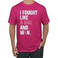 thumbnail image 1 of Wild Bobby I Fought Like A Girl and Won Breast Cancer Awareness Men Tee, Fuschia, Large, 1 of 6