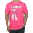 thumbnail image 1 of Wild Bobby I Fought Like A Girl and Won Breast Cancer Awareness Men Tee, Neon Pink, Small, 1 of 6