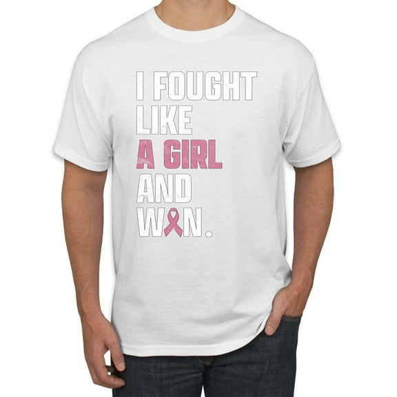 Wild Bobby I Fought Like A Girl and Won Breast Cancer Awareness Men Tee, White, X-Large