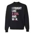 thumbnail image 1 of Wild Bobby I Fought Like A Girl and Won Breast Cancer Awareness Unisex Crewneck Sweatshirt, Black, Small, 1 of 6