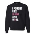 thumbnail image 1 of Wild Bobby I Fought Like A Girl and Won Breast Cancer Awareness Unisex Crewneck Sweatshirt, Black, XX-Large, 1 of 6