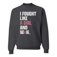 thumbnail image 1 of Wild Bobby I Fought Like A Girl and Won Breast Cancer Awareness Unisex Crewneck Sweatshirt, Charcoal, 3X-Large, 1 of 6
