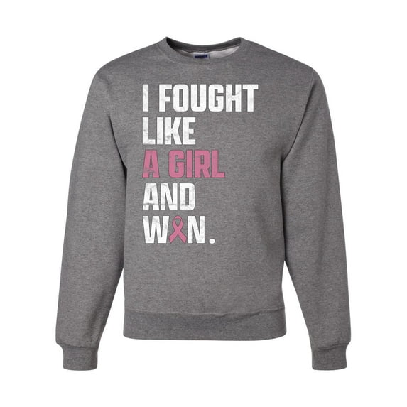 Wild Bobby I Fought Like A Girl and Won Breast Cancer Awareness Unisex Crewneck Sweatshirt, Heather Grey, Large