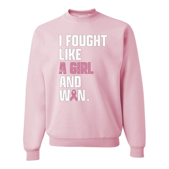 Wild Bobby I Fought Like A Girl and Won Breast Cancer Awareness Unisex Crewneck Sweatshirt, Light Pink, Small
