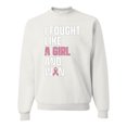 thumbnail image 1 of Wild Bobby I Fought Like A Girl and Won Breast Cancer Awareness Unisex Crewneck Sweatshirt, White, Medium, 1 of 6