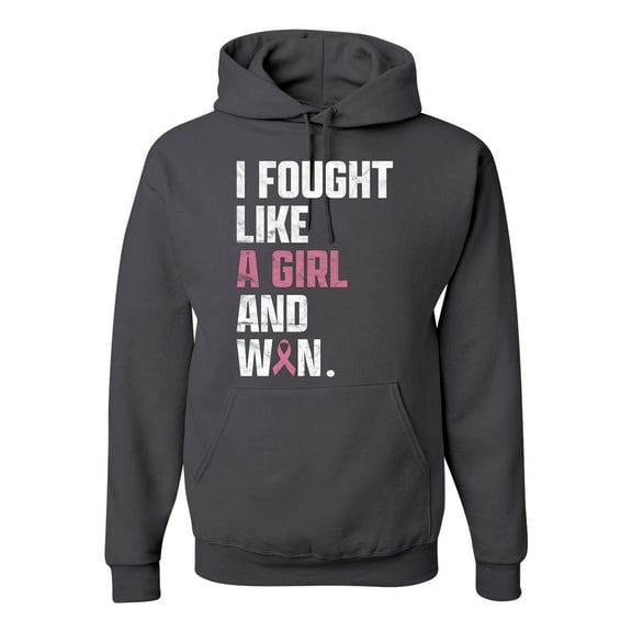 Wild Bobby I Fought Like A Girl and Won Breast Cancer Awareness Unisex Hoodie Sweatshirt, Charcoal, 3X-Large