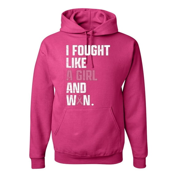 Wild Bobby I Fought Like A Girl and Won Breast Cancer Awareness Unisex Hoodie Sweatshirt, Fuschia, Large
