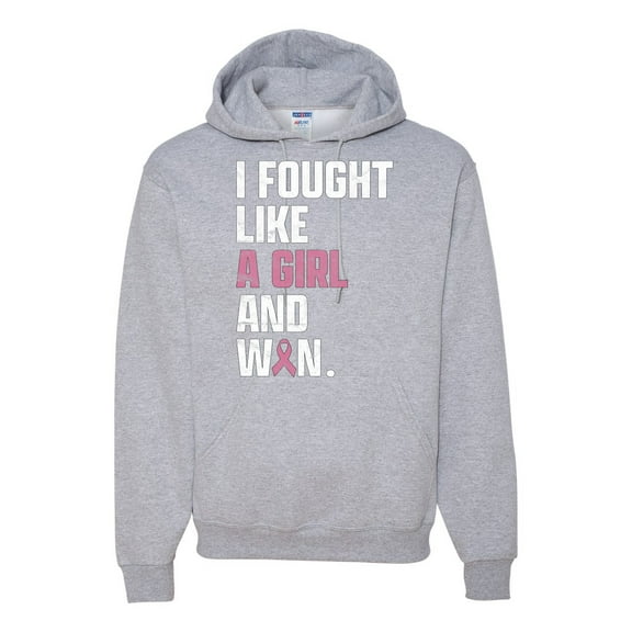 Wild Bobby I Fought Like A Girl and Won Breast Cancer Awareness Unisex Hoodie Sweatshirt, Heather Grey, X-Large
