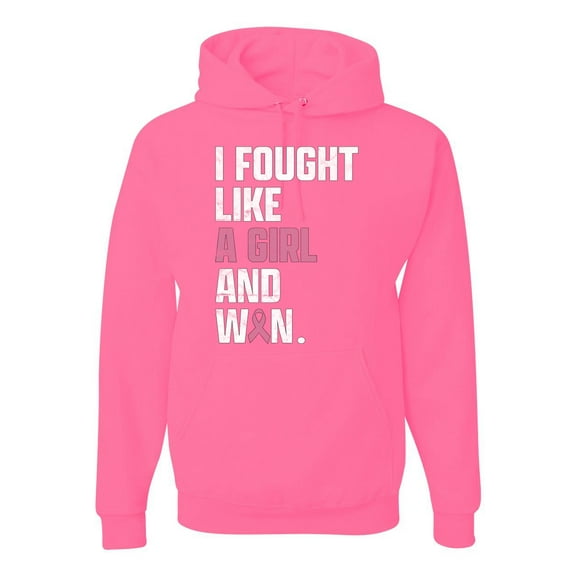 Wild Bobby I Fought Like A Girl and Won Breast Cancer Awareness Unisex Hoodie Sweatshirt, Neon Pink, X-Large