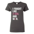 thumbnail image 1 of Wild Bobby I Fought Like A Girl and Won Breast Cancer Awareness Women Graphic Tee, Charcoal, Large, 1 of 6