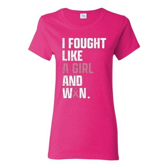 Wild Bobby I Fought Like A Girl and Won Breast Cancer Awareness Women Graphic Tee, Fuschia, Large