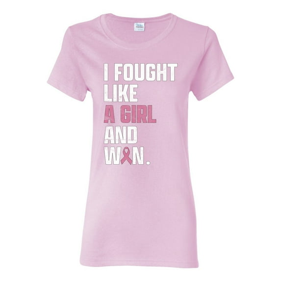 Wild Bobby I Fought Like A Girl and Won Breast Cancer Awareness Women Graphic Tee, Light Pink, X-Large