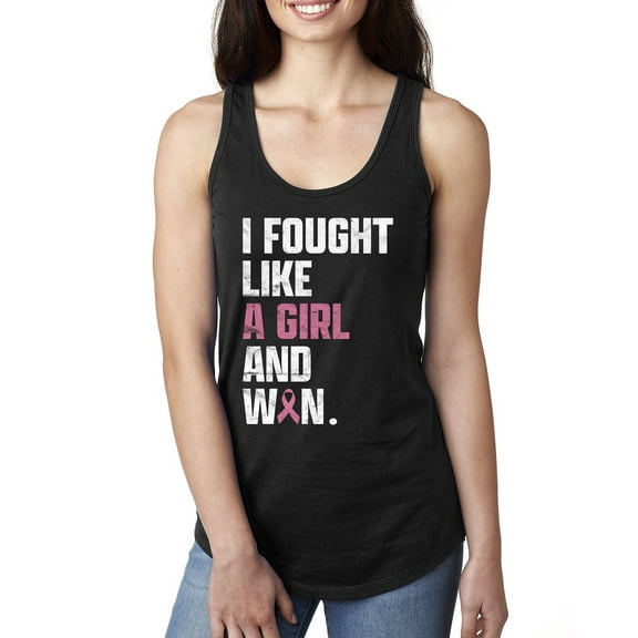 Wild Bobby I Fought Like A Girl and Won Breast Cancer Awareness Women Racerback Tank Top, Black, X-Large