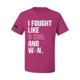thumbnail image 1 of Wild Bobby I Fought Like A Girl and Won US Flag Breast Cancer Awareness Men Tee, Fuschia, Medium, 1 of 5