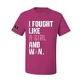 thumbnail image 1 of Wild Bobby I Fought Like A Girl and Won US Flag Breast Cancer Awareness Men Tee, Fuschia, X-Large, 1 of 5