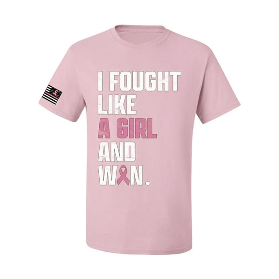 Wild Bobby I Fought Like A Girl and Won US Flag Breast Cancer Awareness Men Tee, Light Pink, X-Large