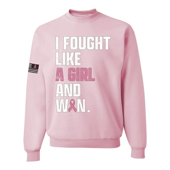 Wild Bobby I Fought Like A Girl and Won US Flag Breast Cancer Awareness Unisex Crewneck Sweatshirt, Light Pink, XX-Large