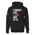 thumbnail image 1 of Wild Bobby I Fought Like A Girl and Won US Flag Breast Cancer Awareness Unisex Hoodie Sweatshirt, Black, Small, 1 of 5