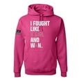 thumbnail image 1 of Wild Bobby I Fought Like A Girl and Won US Flag Breast Cancer Awareness Unisex Hoodie Sweatshirt, Fuschia, Large, 1 of 5