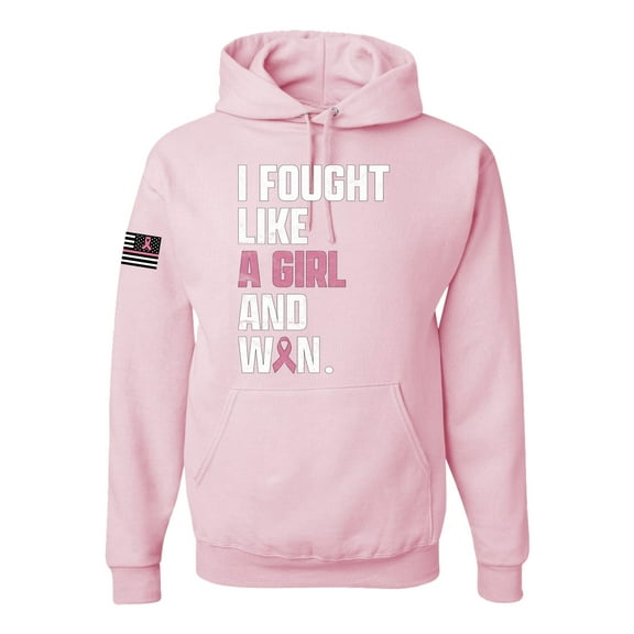 Wild Bobby I Fought Like A Girl and Won US Flag Breast Cancer Awareness Unisex Hoodie Sweatshirt, Light Pink, XX-Large