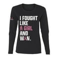thumbnail image 1 of Wild Bobby I Fought Like A Girl and Won US Flag Breast Cancer Awareness Women Graphic Long Sleeve Tee, Black, Small, 1 of 5