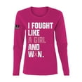 thumbnail image 1 of Wild Bobby I Fought Like A Girl and Won US Flag Breast Cancer Awareness Women Graphic Long Sleeve Tee, Fuschia, X-Large, 1 of 5