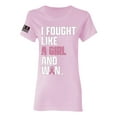 thumbnail image 1 of Wild Bobby I Fought Like A Girl and Won US Flag Breast Cancer Awareness Women Graphic Tee, Light Pink, Large, 1 of 5