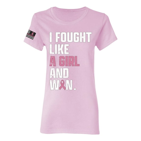 Wild Bobby I Fought Like A Girl and Won US Flag Breast Cancer Awareness Women Graphic Tee, Light Pink, Medium