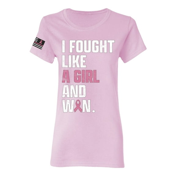 Wild Bobby I Fought Like A Girl and Won US Flag Breast Cancer Awareness Women Graphic Tee, Light Pink, Small