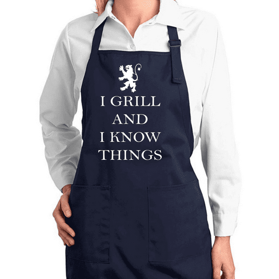 Wild Bobby, I Grill and I Know Things Funny BBQ GoT Grilling Kitchen Cooking Apron with Pockets Kitchen Cooking Apron Graphic Apron with Pockets
