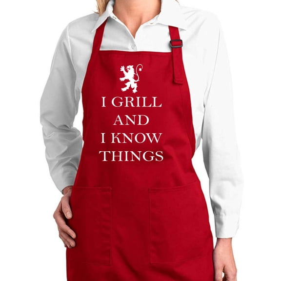 Wild Bobby, I Grill and I Know Things Funny GoT Tyrion | Unisex Kitchen Utility Cooking Apron, Red, Small