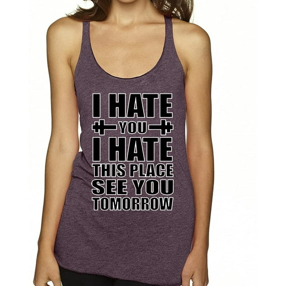 Wild Bobby I Hate You I Hate This Place See You Tomorrow Gym/Workout Women Tri-Blend Racerback Tank Top, Purple Vintage, X-Large
