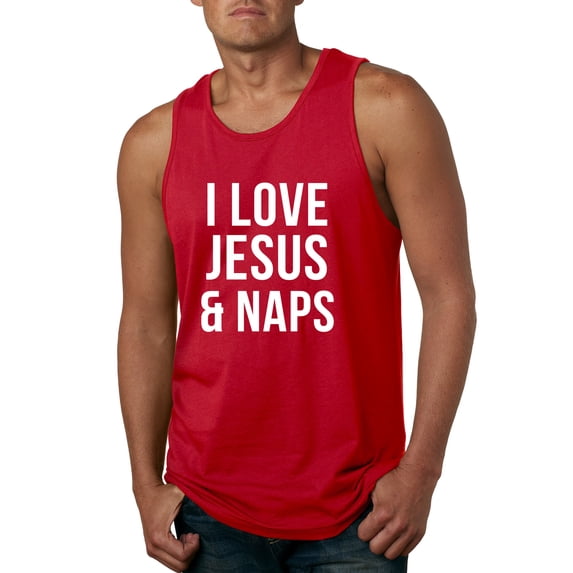 Wild Bobby, I Love Jesus & Naps Inspirational/Christian Men Graphic Tank Top, Red, XX-Large