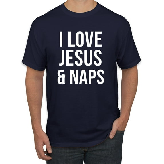Wild Bobby, I Love Jesus & Naps Inspirational/Christian Men Graphic Tee, Navy, XX-Large