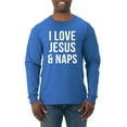 thumbnail image 1 of Wild Bobby, I Love Jesus & Naps Inspirational/Christian Men Long Sleeve Shirt, Royal, XX-Large, 1 of 6