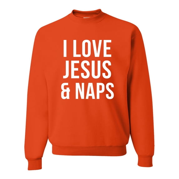 Wild Bobby, I Love Jesus & Naps Inspirational/Christian Unisex Crewneck Graphic Sweatshirt, Orange, 3X-Large