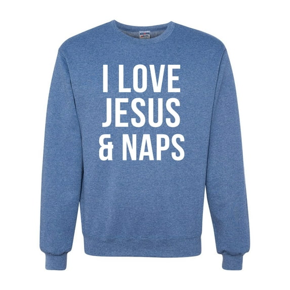Wild Bobby, I Love Jesus & Naps Inspirational/Christian Unisex Crewneck Graphic Sweatshirt, Vintage Heather Blue, X-Large