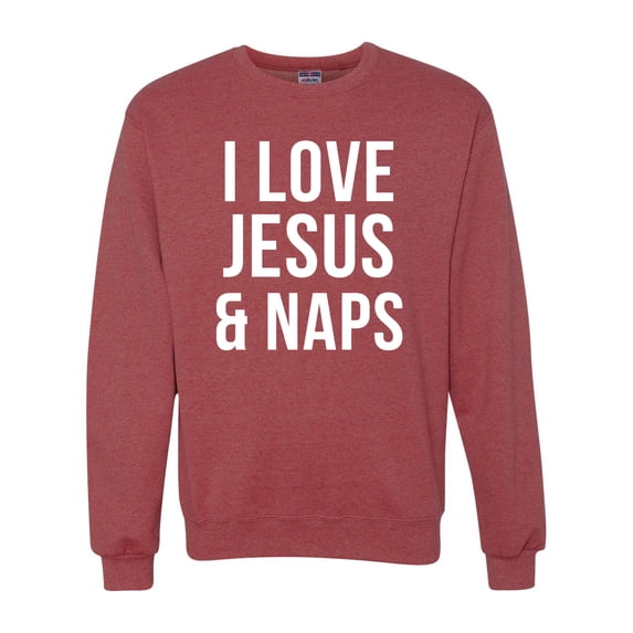 Wild Bobby, I Love Jesus & Naps Inspirational/Christian Unisex Crewneck Graphic Sweatshirt, Vintage Heather Red, Medium