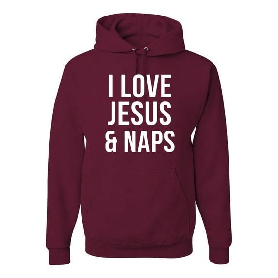 Wild Bobby, I Love Jesus & Naps Inspirational/Christian Unisex Graphic Hoodie Sweatshirt, Maroon, XX-Large