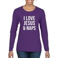 thumbnail image 1 of Wild Bobby I Love Jesus & Naps Inspirational/Christian Women Graphic Long Sleeve Tee, Purple, X-Large, 1 of 6