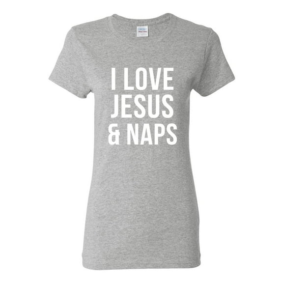 Wild Bobby I Love Jesus & Naps Inspirational/Christian Women Graphic Tee, Heather Grey, Large