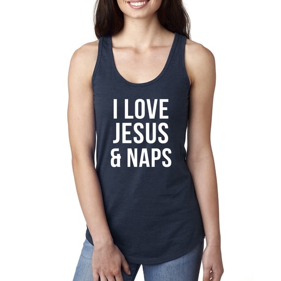 Wild Bobby, I Love Jesus & Naps Inspirational/Christian Women Racerback Tank Top, Navy, Medium