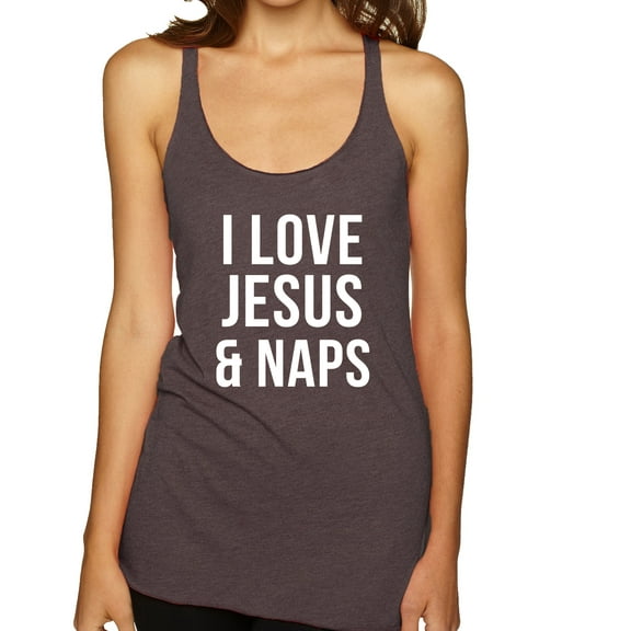 Wild Bobby I Love Jesus & Naps Inspirational/Christian Women Tri-Blend Racerback Tank Top, Brown, X-Large