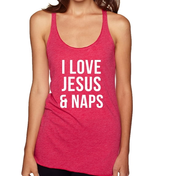 Wild Bobby I Love Jesus & Naps Inspirational/Christian Women Tri-Blend Racerback Tank Top, Shocking Pink, X-Large