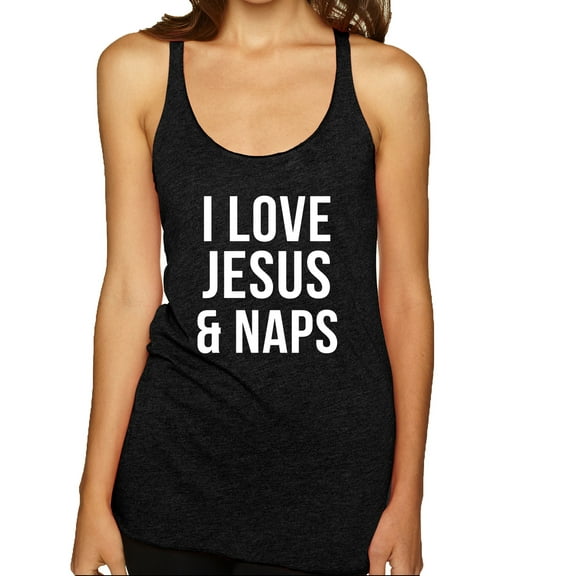 Wild Bobby I Love Jesus & Naps Inspirational/Christian Women Tri-Blend Racerback Tank Top, Vintage Black, Small