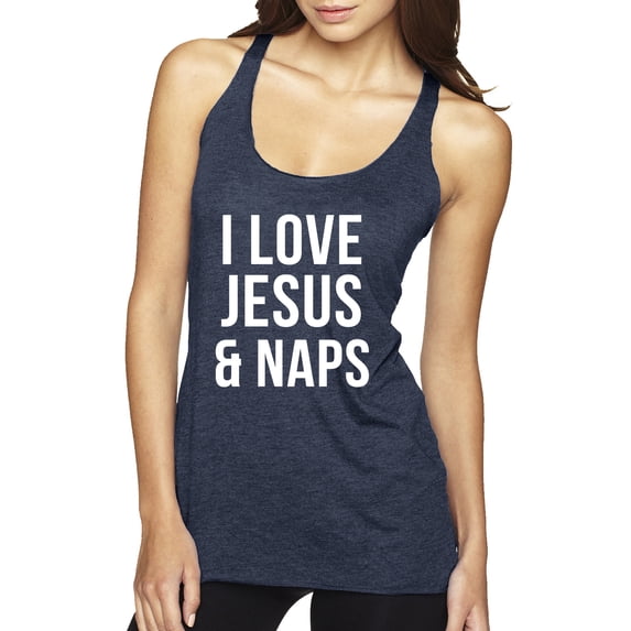 Wild Bobby I Love Jesus & Naps Inspirational/Christian Women Tri-Blend Racerback Tank Top, Vintage Navy, Large